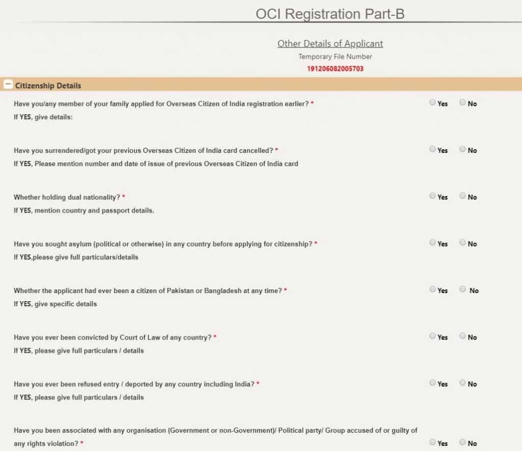 OCI Registration part B