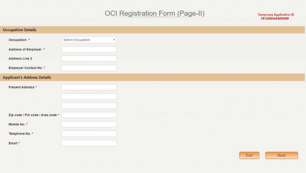 Occupation Details and Address Details.