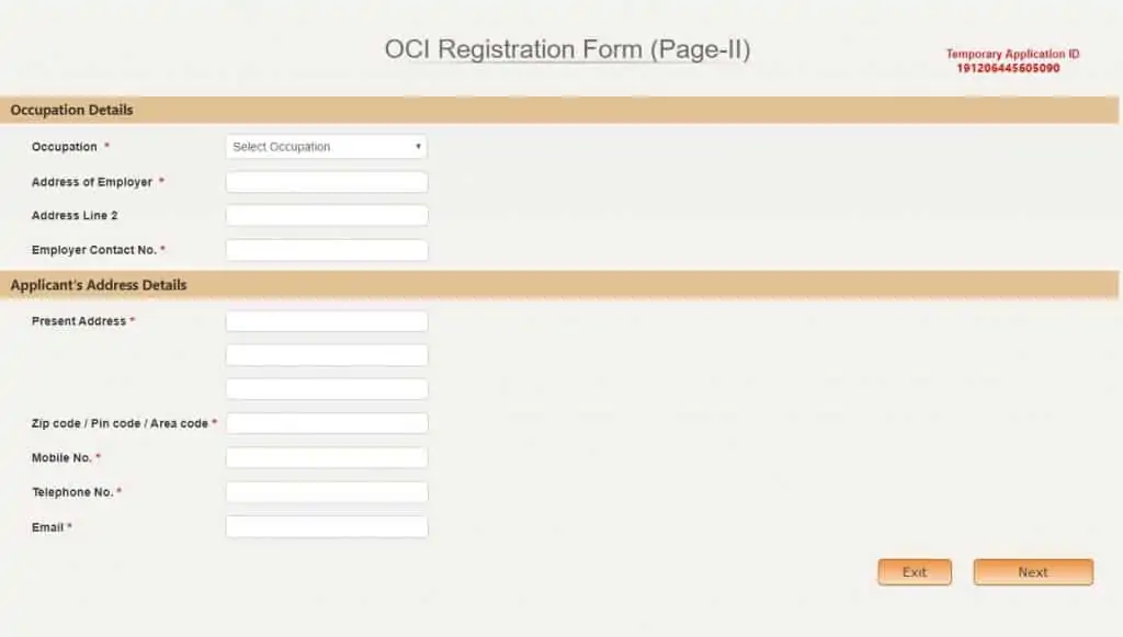 Occupation Details and Address Details.