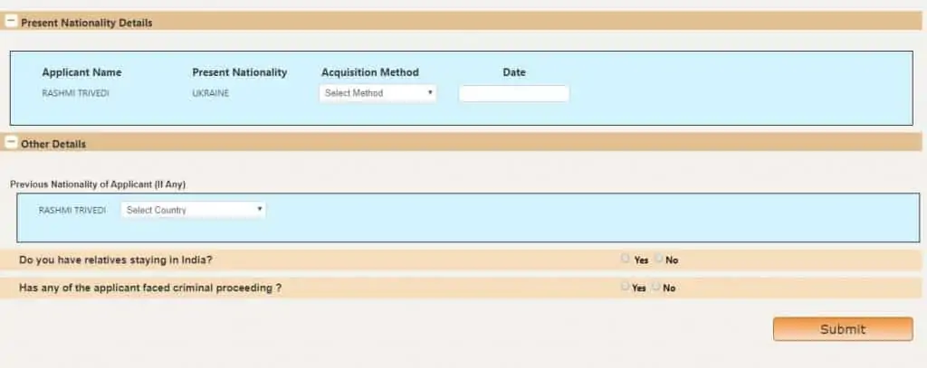 previous nationality Details